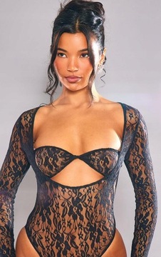 RĘKAW DEKOLT 9BA NG4__L PRETTYLITTLETHING KORONKOWE BODY DŁUGI