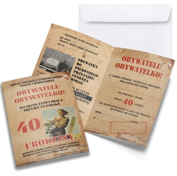 Zaproszenia na 40 urodziny retro PRL A6wz49