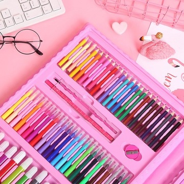 ХУДОЖЕСТВЕННЫЙ НАБОР ДЛЯ РИСОВАНИЯ РАСКРАСКА XXL 208 ЭЛЕМЕНТОВ. РОЗОВЫЙ