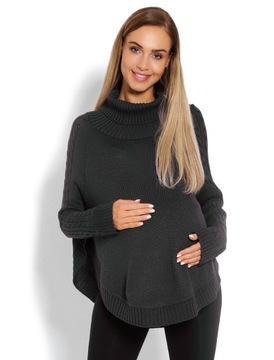 Poncho z golfem sweter z zaokrąglonym dołem
