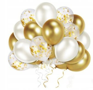 Zestaw balonów konfetti złote urodziny białe wesele ślub balony chrzest