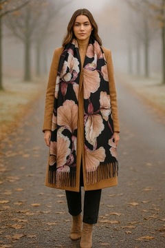 PIĘKNY CIEPŁY DUŻY SZAL damski JESIENNE KWIATY szalik chusta modny - KOLORY