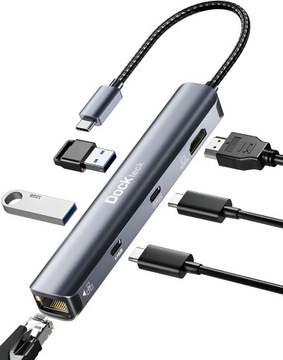 HUB USB C ETHERNET STACJA DOKUJĄCA DO LAPTOPA 6 W 1 WIELOPORTOWY ADAPTER