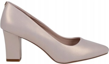 BEŻOWE CZÓŁENKA ELEGANCKIE BUTY DAMSKIE NA STABILNYM OBCASIE SERGIO LEONE