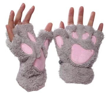 COSPLAY FURRY KOCIE ŁAPKI RĘKAWICZKI MITENKI BEZ PALCÓW MIŚ FUTRZAK