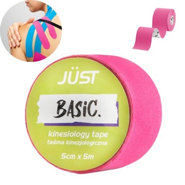 JUST BASIC taśma kinezjologiczna RÓŻ kinesiology tejp 5mx5cm klej japoński