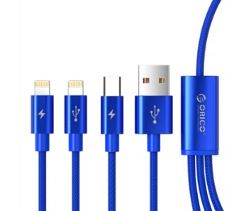 Kabel przewód Orico 3w1 USB C 2* Lightning 3A 1,2m