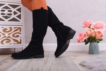 CZARNE KOZAKI DAMSKIE BUTY KLASYCZNE AŻUROWE