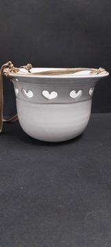 Stara ceramiczna osłonka doniczka ażur serce design