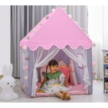 Детский домик-палатка-замок-дворец для домашней садовой комнаты + светодиодные розовые фонари