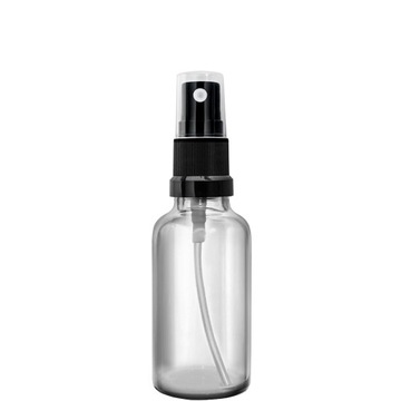 BUTELKA SZKLANA 50ml BEZBARWNA Z ATOMIZEREM CZARNYM SPRAY