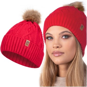 CZAPKA DAMSKA ZIMOWA Z POMPONEM POLAREM OCIEPLENIEM WARKOSZ CIEPŁA BEANIE