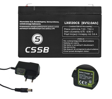 Bezobsługowy AKUMULATOR bateria AGM 6V 12Ah ups alarm zabawka + ŁADOWARKA
