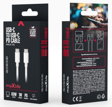 Szybki Kabel USB-C 1m PD 60W Przewód USB C do Telefonu Ładowarki Quick QC