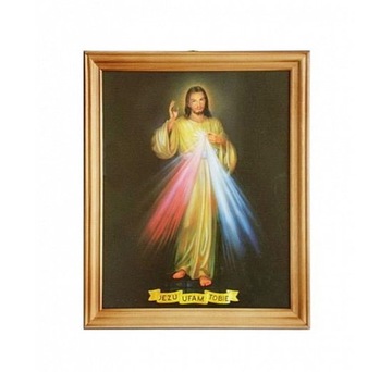 OBRAZ JEZUS MIŁOSIERNY W DREWNIANEJ RAMIE