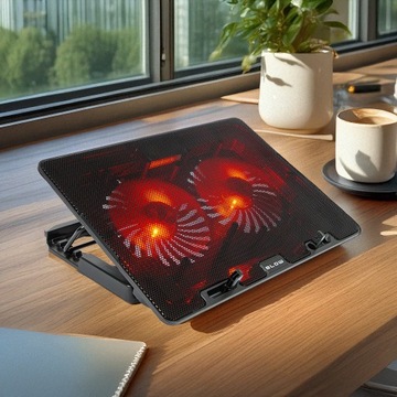 PODSTAWKA PODKŁADKA CHŁODZĄCA LAPTOP 12-17 USB LED CZERWONY 2 WENTYLATORY