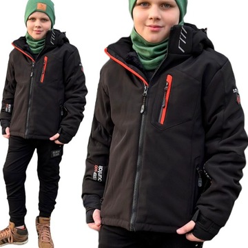 Kurtka chłopięca zimowa sportowa ciepła Softshell czarna FST 5586 140