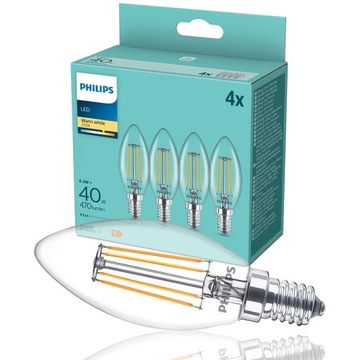 PHILIPS ZESTAW 4x Żarówka LED E14 4,3W = 40W 2700K CIEPŁA 470lm ŚWIECZKA