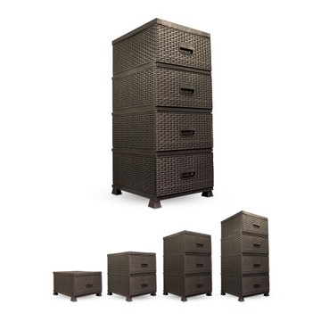 ПЛАСТИКОВЫЙ ШКАФ С 4 ЯЩИКАМИ ДЛЯ ВАННОЙ КОМНАТЫ КОРИЧНЕВЫЙ РОТАНГ M1