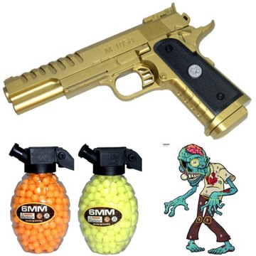 PISTOLET NA KULKI BROŃ MAGNUM PISTOLETY ZŁOTY KARABIN +2 X KULKI 800 TARCZA