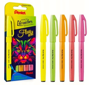 PENTEL ZESTAW DO LITERNICTWA Sign Brush Pen FLUO ART NOWOŚĆ