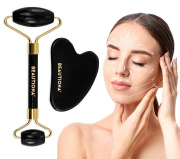 ZESTAW MASAŻER DO TWARZY ROLLER + KAMIEŃ GUA SHA