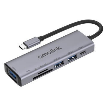 Type-C to SD/TF + 3 Ports USB + PD 3.0 Multi-function HUB Grey