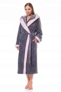 Długi CIEPŁY SZLAFROK DAMSKI SOFT L&L 19145 onyx 5XL