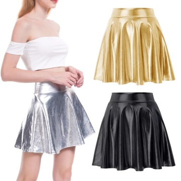 Spódnica Letnie damskie krótka spódniczka faldas mujer mod czarne złoto sre