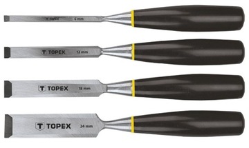 TOPEX KOMPLET DŁUTA 6-24MM ZESTAW 4 SZTUKI STALOWE DO OBRÓBKI DREWNA 09A310