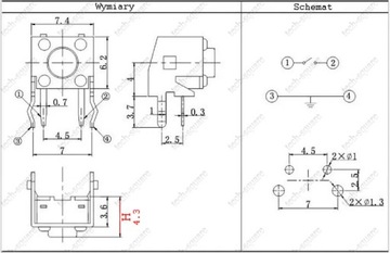 Microswitch mikro switch push button 90° 6x6x4.3