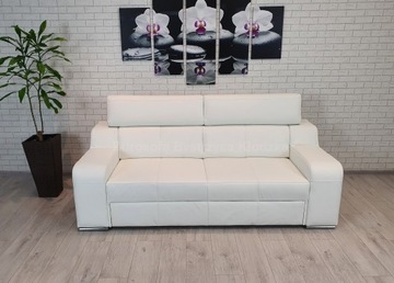 Kanapa 3os 210cm SKÓRA biała sofa z FUNKCJĄ spania