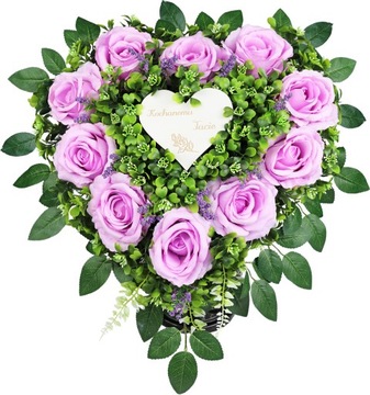 Serce z Kremowych RÓŻ z grawerem 55x55 stojące na podstawie