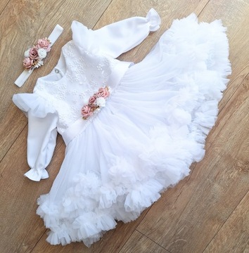 Белое тюлевое платье для крещения