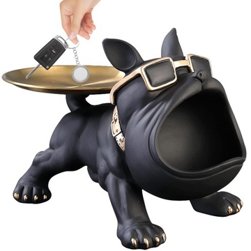 RZEŹBA PSA Z DUŻYMI USTAMI Z TACĄ DO PRZECHOWYWANIA BULDOG 30CM×17CM×19.5CM