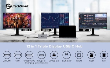 ДОК-СТАНЦИЯ USB-ХАБ 12 В 1 USB-C 2xHDMI SD 4USB