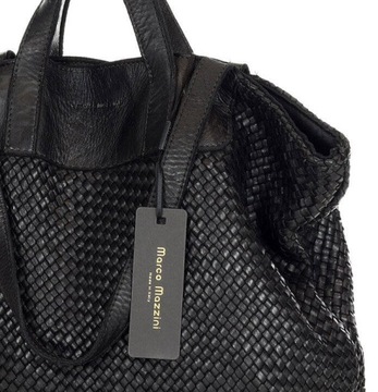 Skórzana torba damska pleciona shopper bag czarny - MARCO MAZZINI v186d