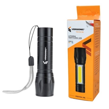 Latarka akumulatorowa LED ręczna taktyczna 1SMD+COB USB 3 TRYBY ZOOM