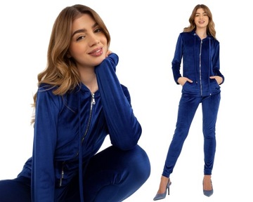 DRES damski WELUROWY z KAPTUREM rozpinany WELUR komplet F087 cobalt L/XL