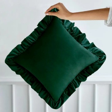 POSZEWKA WELUROWA 40x40 Z FALBANĄ PLUSZ VELVET FALBANKA KOLOR CIEMNA ZIELEŃ