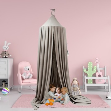 NAMIOT BALDACHIM TIPI Szary dla Dzieci Nad Łóżeczko Kurtyna Wisząca 290 cm