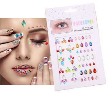 KRYSZTAŁKI NAKLEJKI TWARZ CYRKONIE DIAMENCIKI 3D OCZY MAKEUP