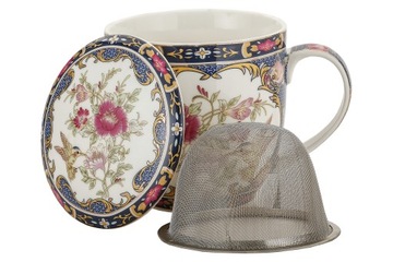 Kubek z zaparzaczem Ptak Koliber Kwiaty porcelana zaparzacz 350 ml