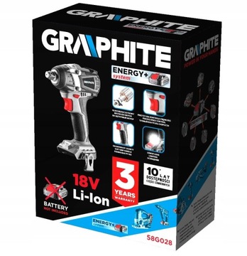 ГРАФИТОВЫЙ АККУМУЛЯТОРНЫЙ БЕСЩЕТОЧНЫЙ УДАРНЫЙ КЛЮЧ 18 В 58G028 LI-ION ENERGY