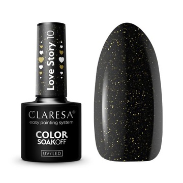 CLARESA Lakier Hybrydowy do paznokci LOVE STORY 10 BLACK czarny brokat