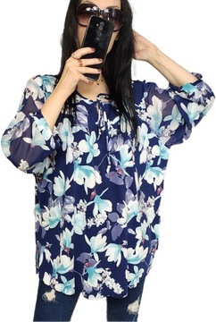 TUNIKA DUŻE ROZMIARY WIZYTOWA ELEGANCKA SZYFONOWE RĘKAWY PLUS SIZE 46