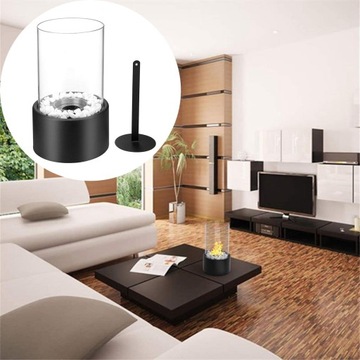 Маленькая черная столешница, ветрозащитная спиртовка, мини-камин.