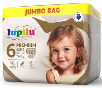 Pieluszki Lupilu Premium rozmiar 6 +15 kg 76 szt.!