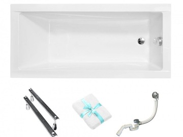 Wanna prostokątna Modern 180x80 Besco gratis syfon chrom, nogi, ręcznik