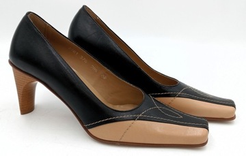 Czarno-beżowe czółenka pantofle damskie skóra SERGIO BARDI r.37